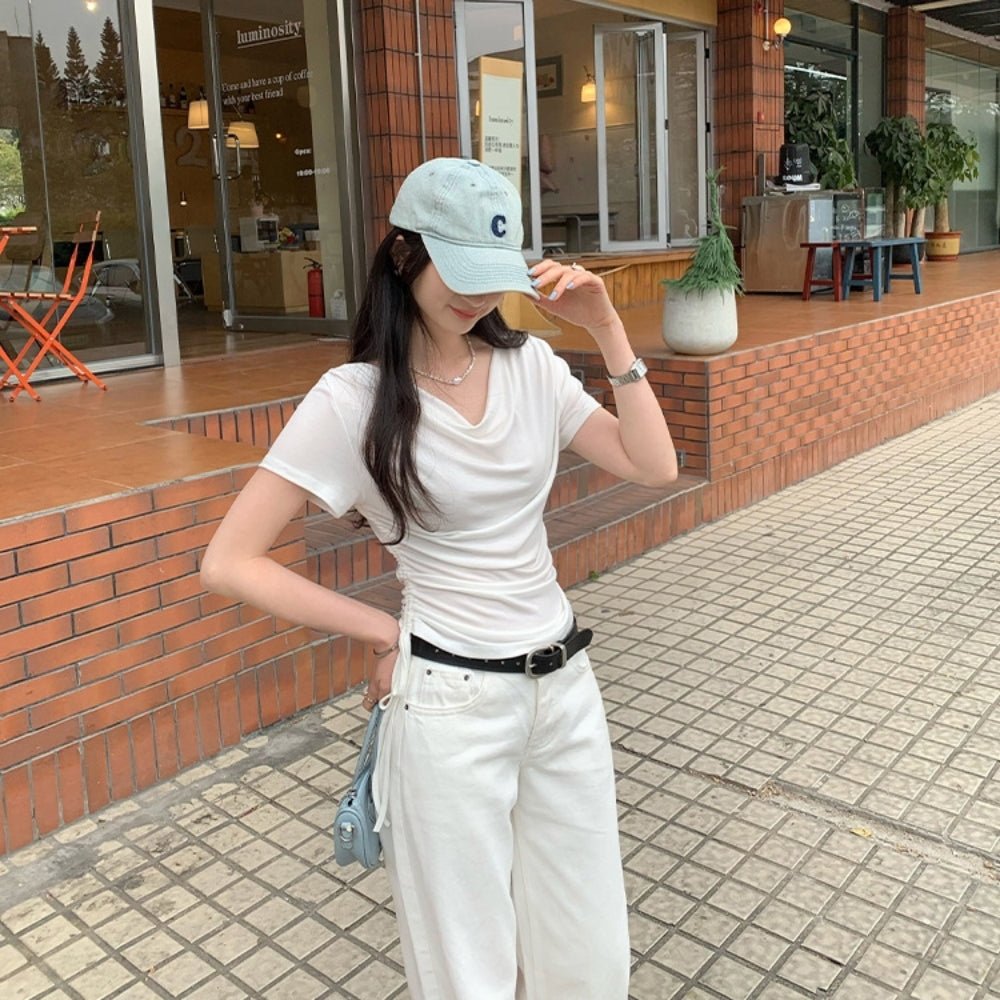 ドレープネックサイドドロストTシャツ|オフィスカジュアル レディース 通販【ミレジェネ】