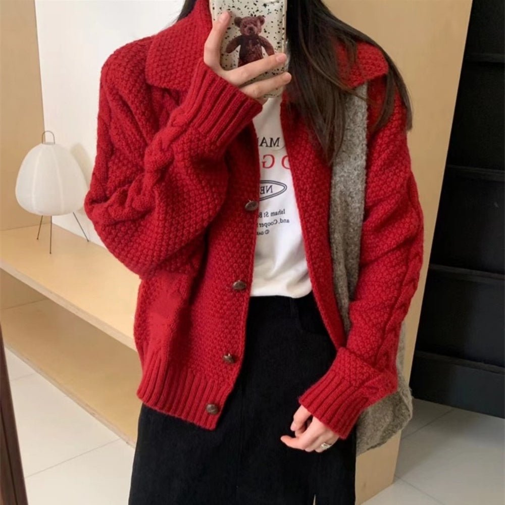 襟付きケーブルニットカーディガン|オフィスカジュアル レディース 通販【ミレジェネ】