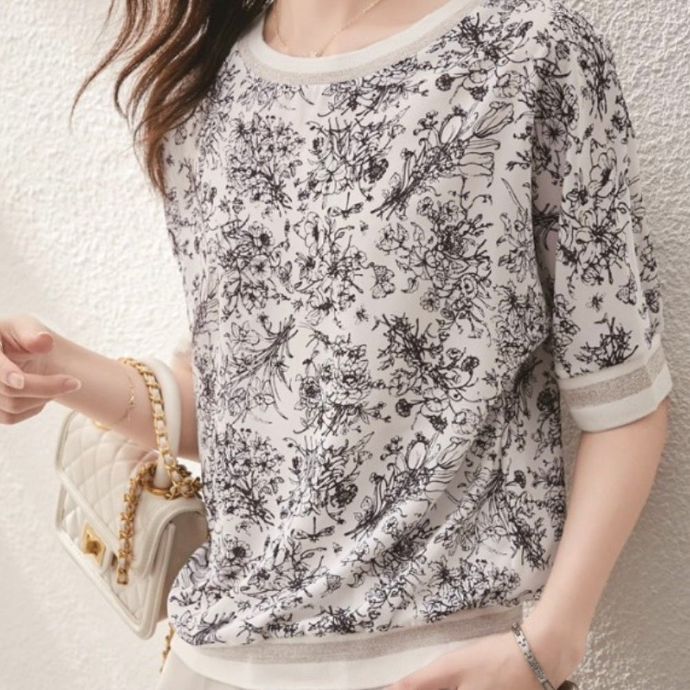 花柄シルキートップス|オフィスカジュアル レディース 通販【ミレジェネ】