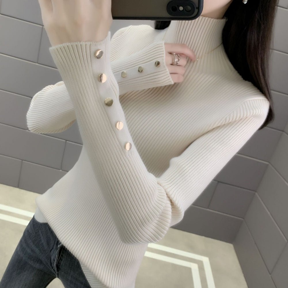 金ボタンハイネックリブニット|オフィスカジュアル レディース 通販【ミレジェネ】