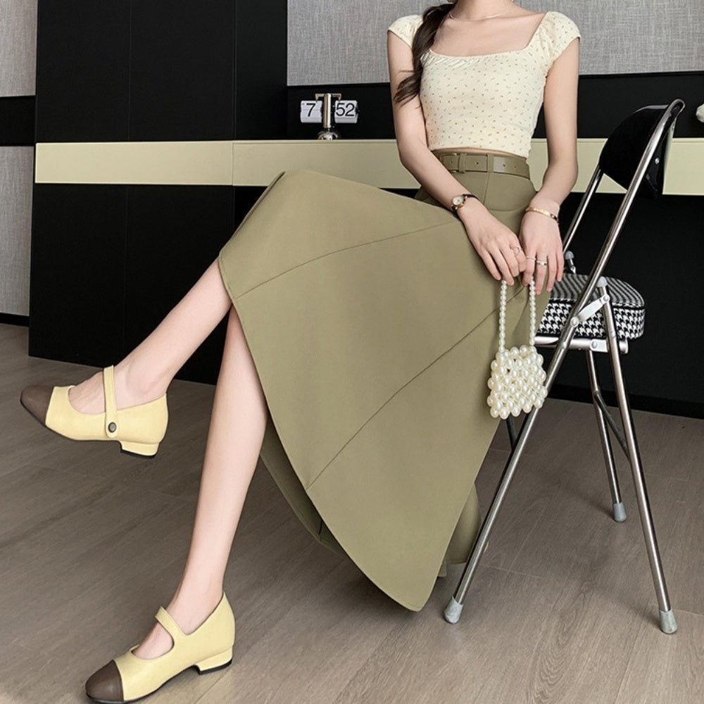 ミドル丈ハイウエストスカート|オフィスカジュアル レディース 通販【ミレジェネ】