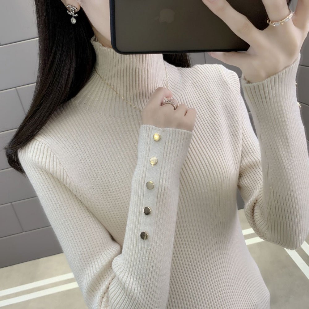 金ボタンハイネックリブニット|オフィスカジュアル レディース 通販【ミレジェネ】