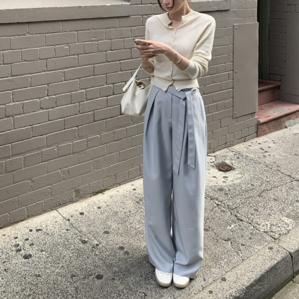 ロングベルト付きワイドストレートパンツ|オフィスカジュアル レディース 通販【ミレジェネ】