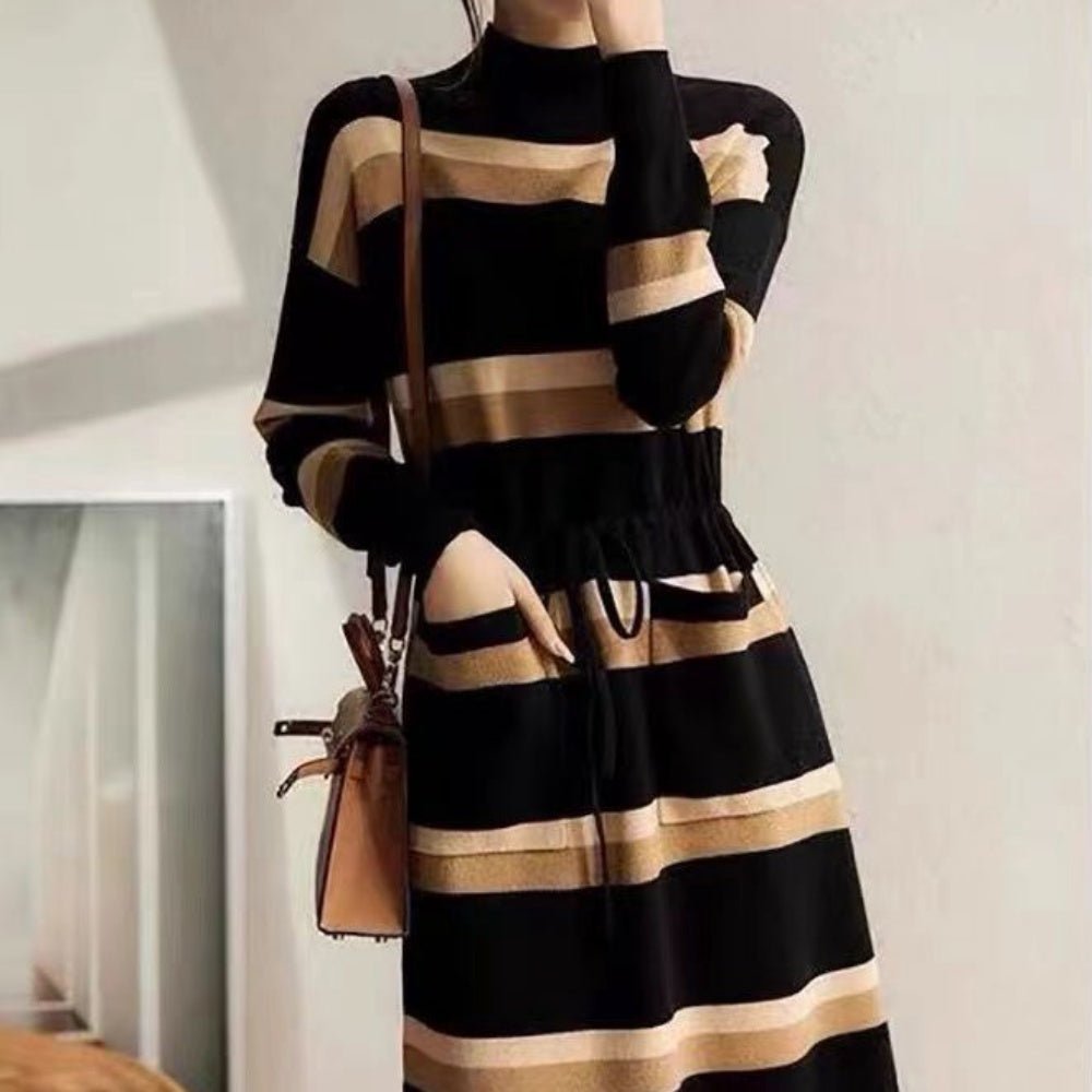 ハイネックストライプワンピ|オフィスカジュアル レディース 通販【ミレジェネ】