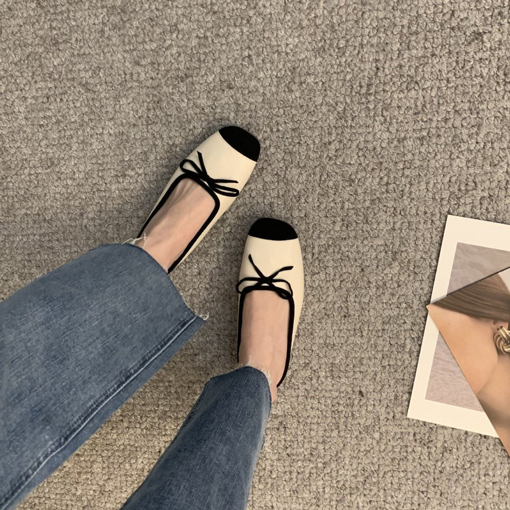 ワンポイントリボン合皮異素材ローヒールパンプス|オフィスカジュアル レディース 通販 Millennial Generation【ミレジェネ】