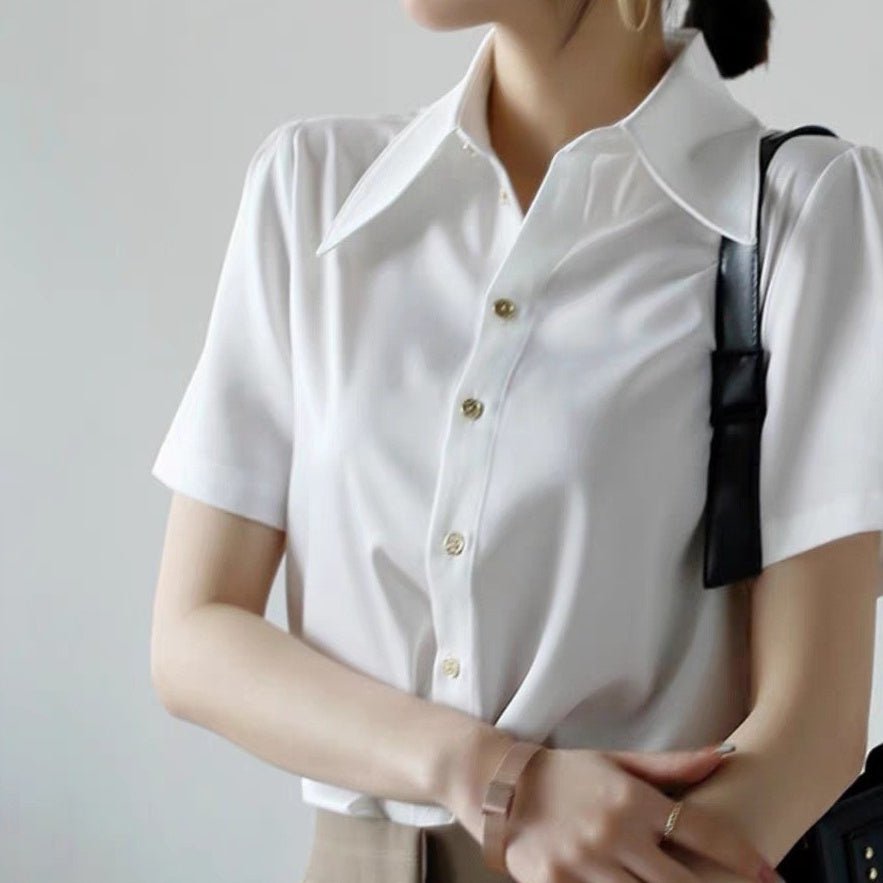 ビッグカラー半袖ブラウス|オフィスカジュアル レディース 通販【ミレジェネ】