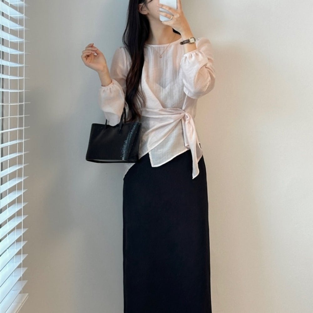 ラウンドネックアシメシアートップス|オフィスカジュアル レディース 通販【ミレジェネ】