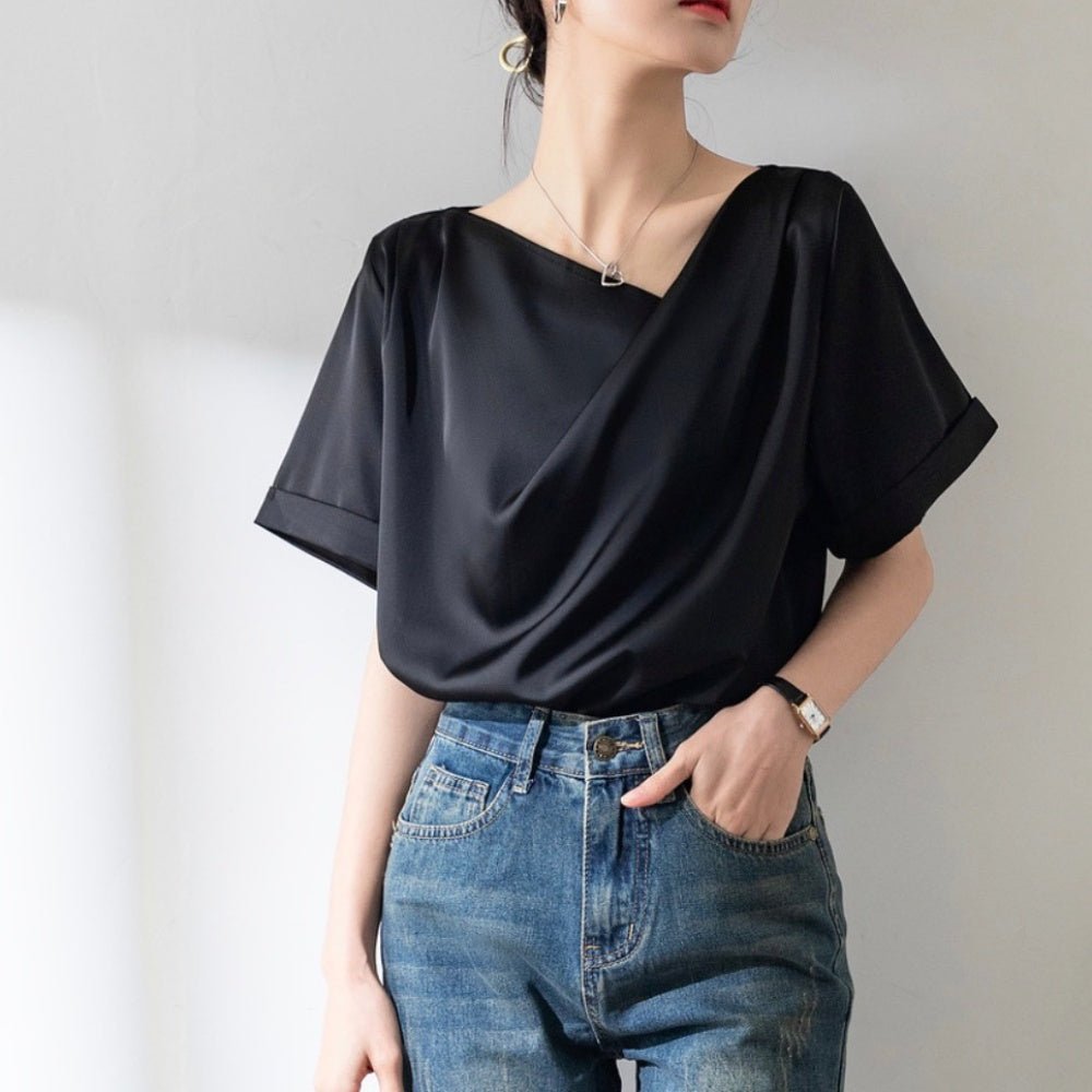 肩ドレープ半袖トップス|オフィスカジュアル レディース 通販【ミレジェネ】