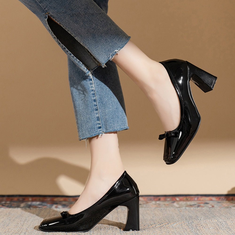 リボン飾り付きスクエアトゥパンプス|オフィスカジュアル レディース 通販 Millennial Generation【ミレジェネ】