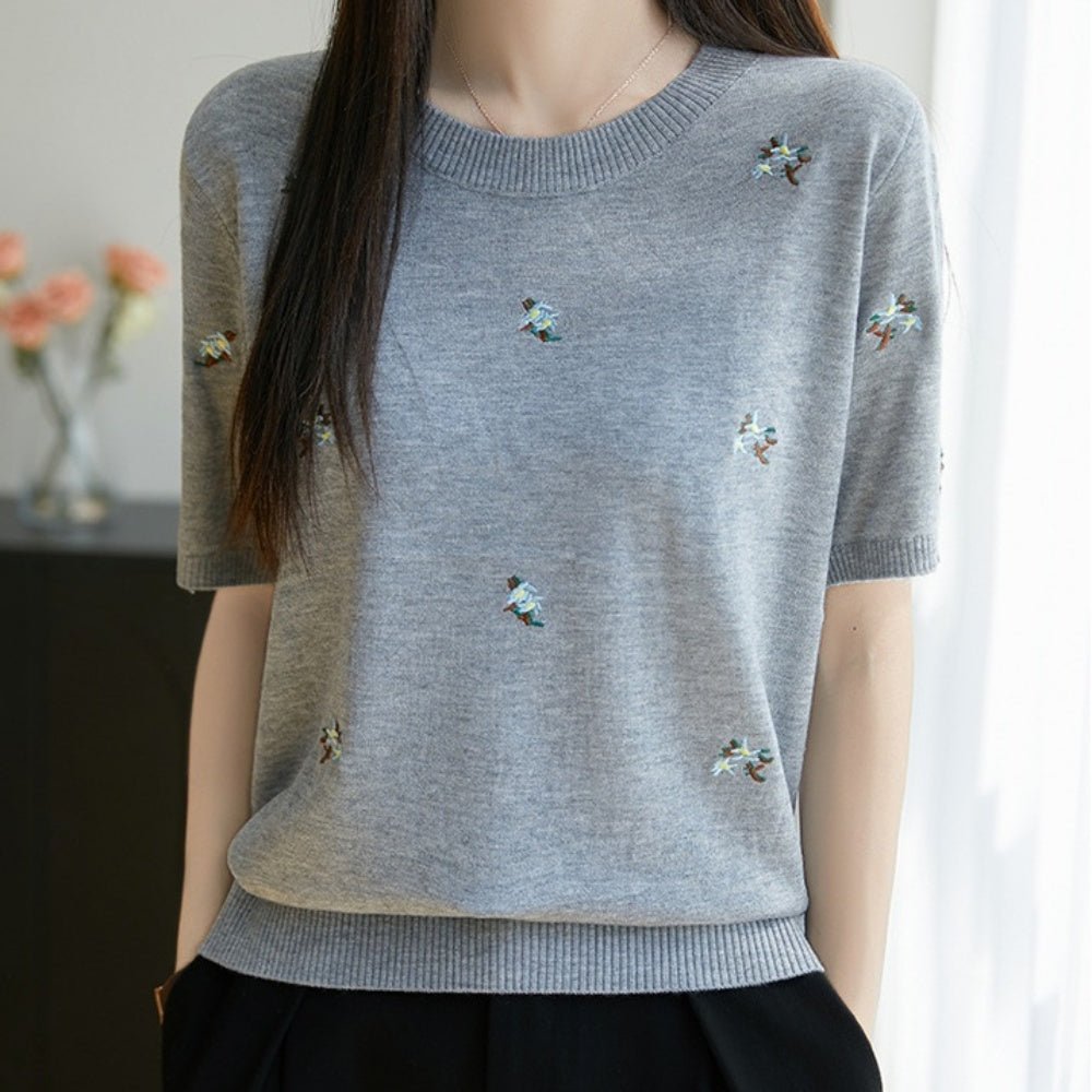 花柄刺繍ニットトップス|オフィスカジュアル レディース 通販【ミレジェネ】