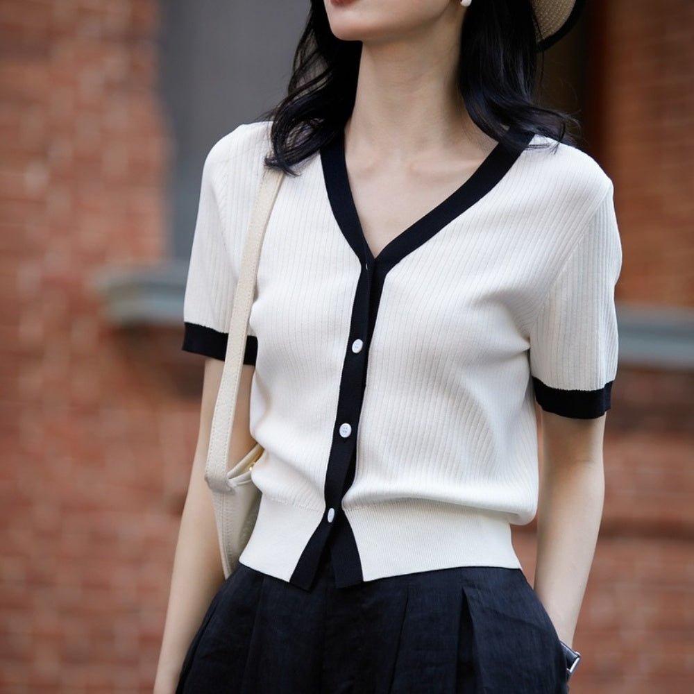 フロントボタン配色トップス|オフィスカジュアル レディース 通販【ミレジェネ】