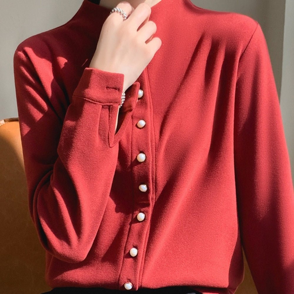 パールボタンボトルネックトップス|オフィスカジュアル レディース 通販【ミレジェネ】