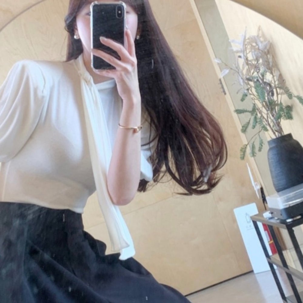 ボウタイパフスリーブカットソートップス|オフィスカジュアル レディース 通販【ミレジェネ】