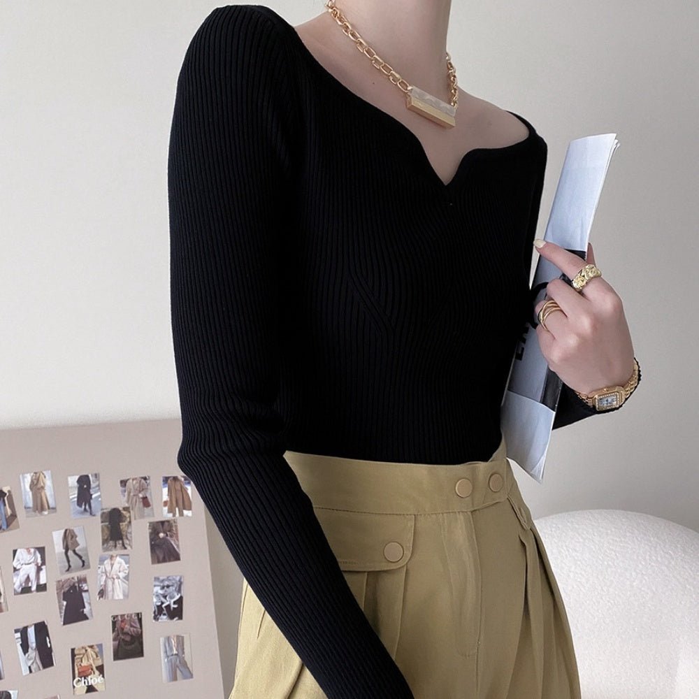 ハートネックリブニット|オフィスカジュアル レディース 通販【ミレジェネ】