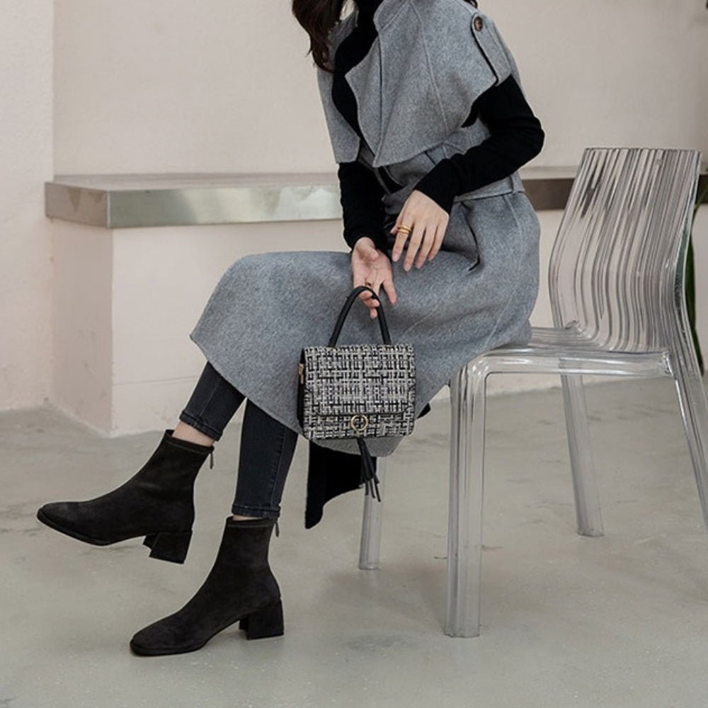 スクエアトゥチャンキーヒールブーツ|オフィスカジュアル レディース 通販【ミレジェネ】