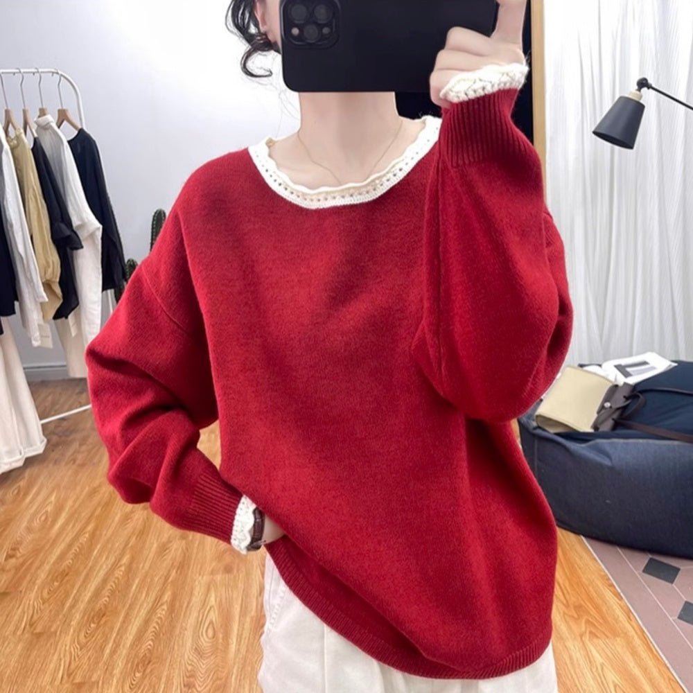 レース襟配色ニット|オフィスカジュアル レディース 通販 Millennial Generation【ミレジェネ】