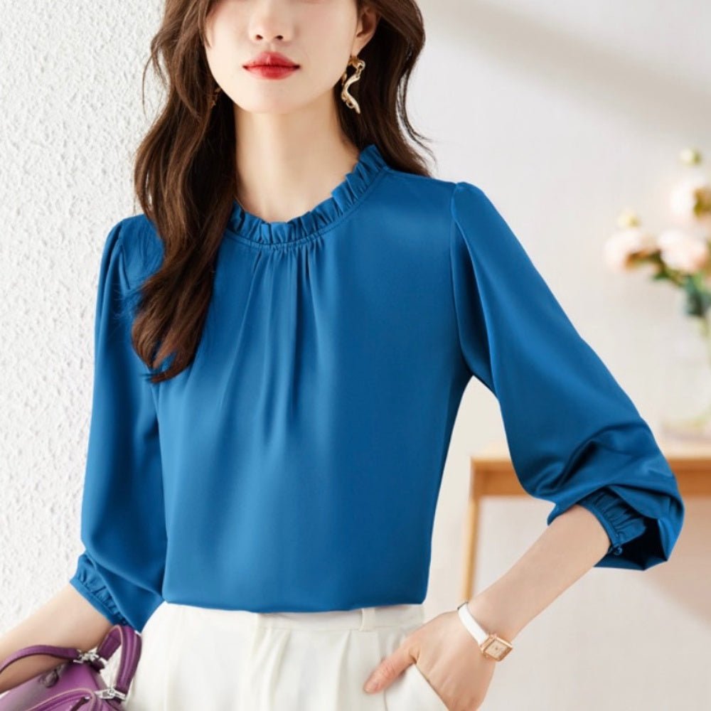 <即納>スタンドフリル長袖ブラウス|オフィスカジュアル レディース 通販 Millennial Generation【ミレジェネ】