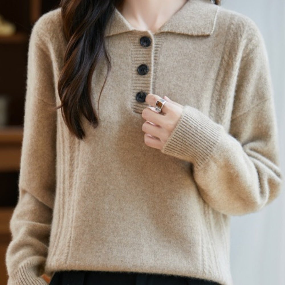胸元ボタン襟付きニット|オフィスカジュアル レディース 通販【ミレジェネ】