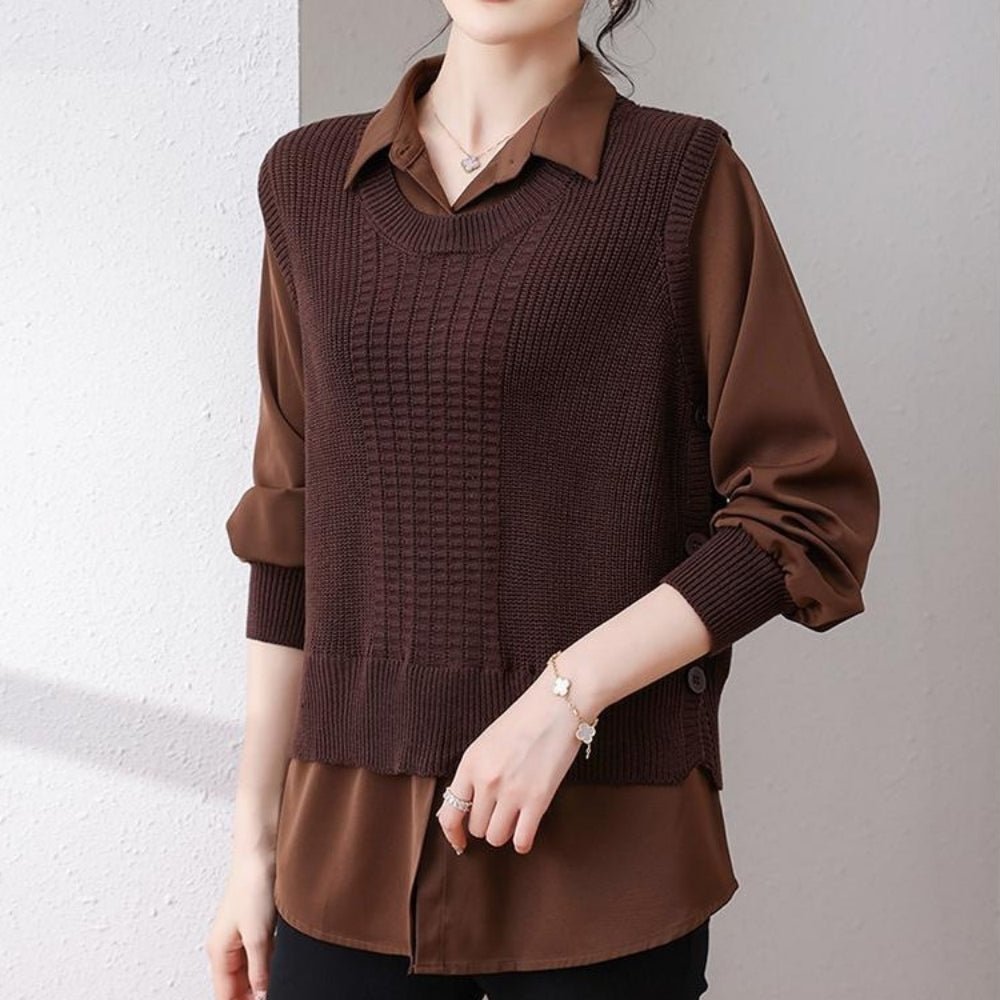 レイヤードニット長袖ブラウス|オフィスカジュアル レディース 通販【ミレジェネ】