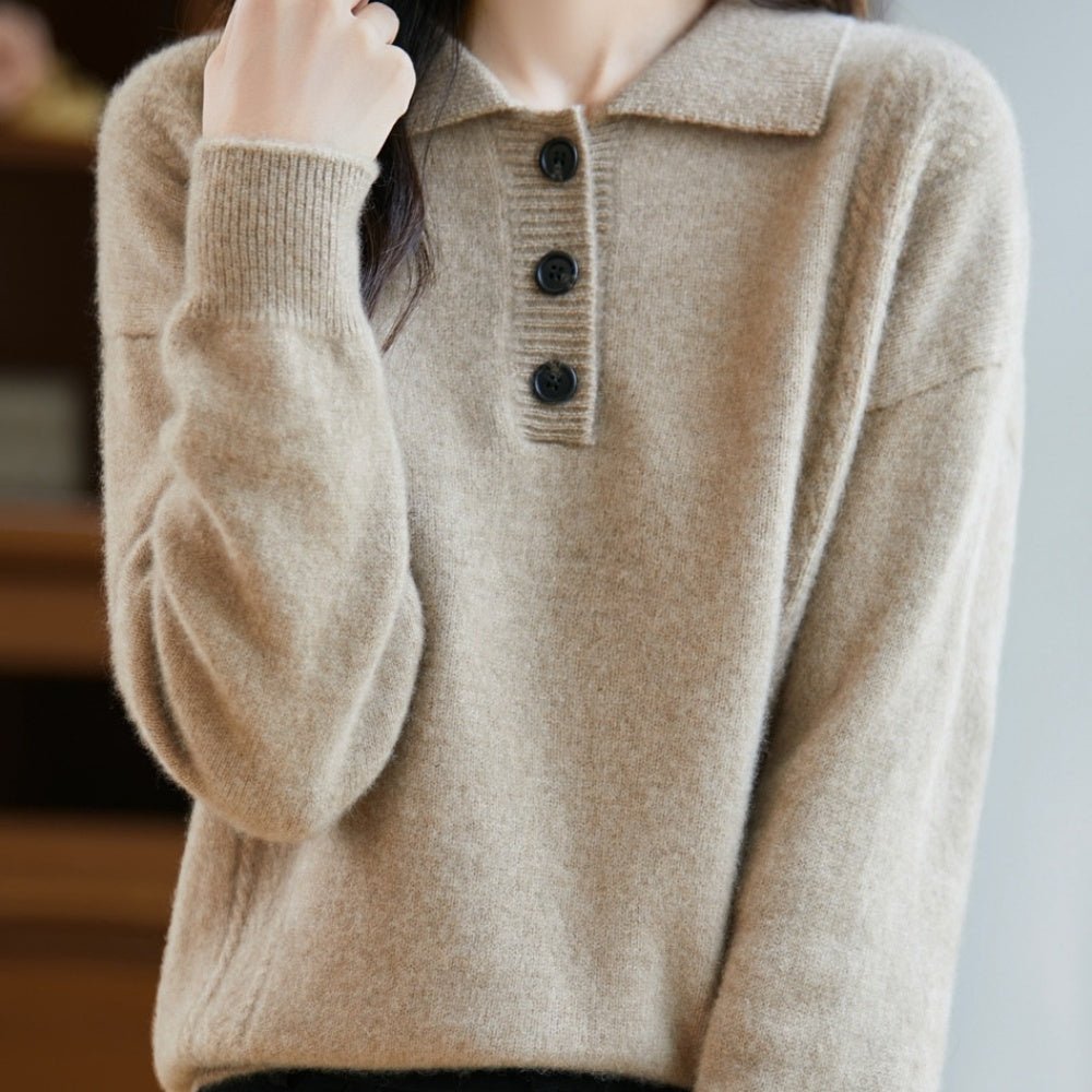 胸元ボタン襟付きニット|オフィスカジュアル レディース 通販【ミレジェネ】