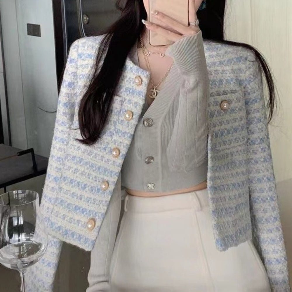 パール風ボタンノーカラーツイードジャケット|オフィスカジュアル レディース 通販 Millennial Generation【ミレジェネ】