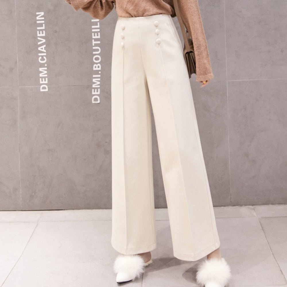 クルミボタンセンタープレスワイドパンツ|オフィスカジュアル レディース 通販 Millennial Generation【ミレジェネ】