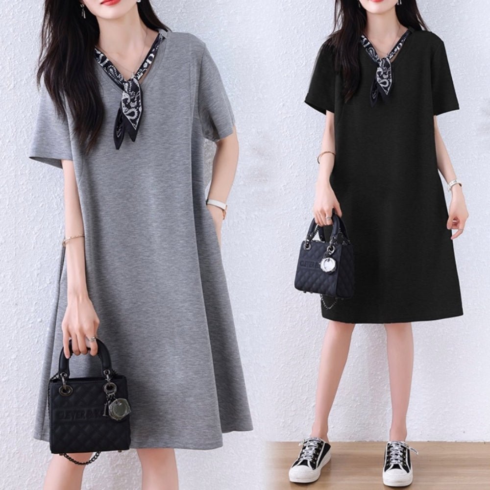 スカーフ付スウェット地ワンピース|オフィスカジュアル レディース 通販【ミレジェネ】