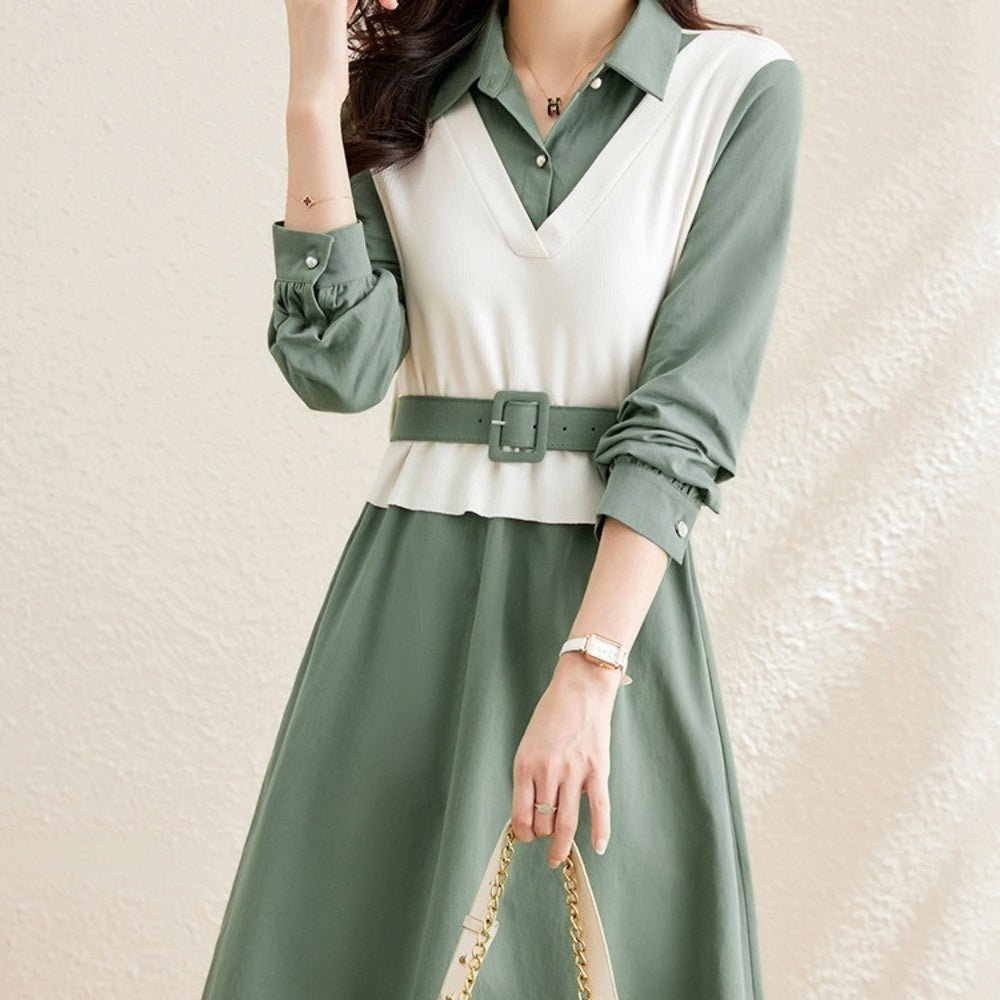 ベスト風異素材切り替えシャツワンピース|オフィスカジュアル レディース 通販 Millennial Generation【ミレジェネ】