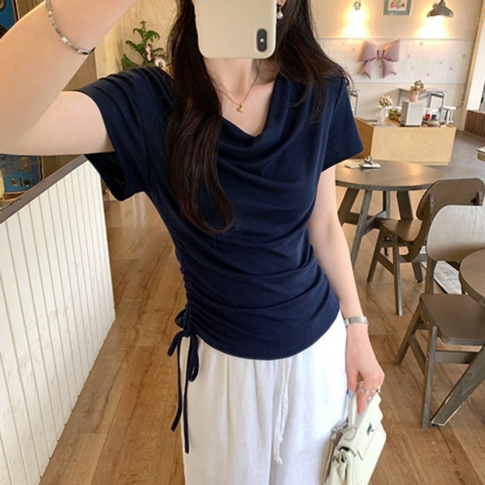 ドレープネックサイドドロストTシャツ|オフィスカジュアル レディース 通販【ミレジェネ】