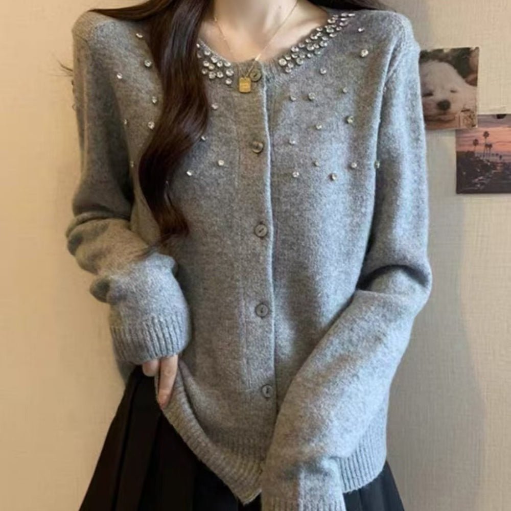 ビジューアクセントクルーネックカーディガン|オフィスカジュアル レディース 通販【ミレジェネ】