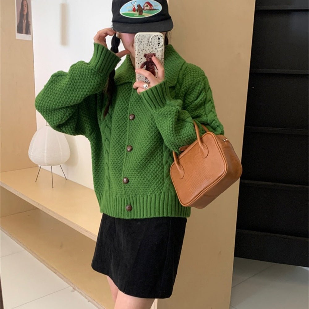 襟付きケーブルニットカーディガン|オフィスカジュアル レディース 通販【ミレジェネ】