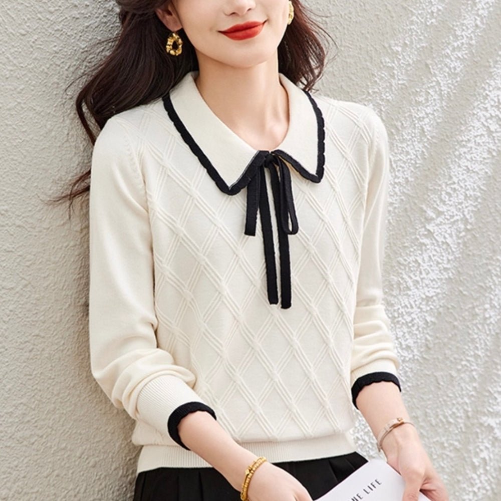 襟付きリボンニット|オフィスカジュアル レディース 通販【ミレジェネ】