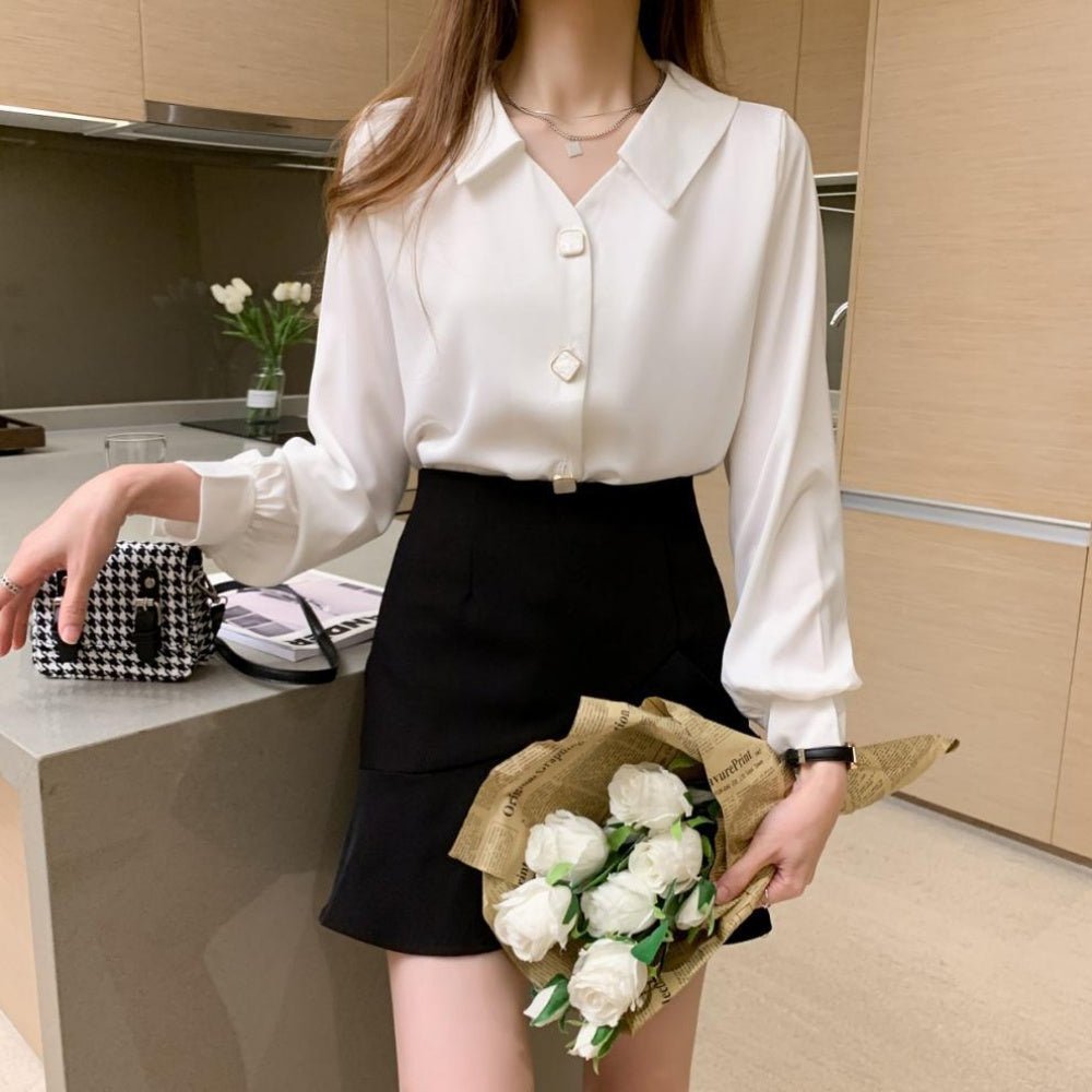 装飾ボタンスキッパーブラウス|オフィスカジュアル レディース 通販 Millennial Generation【ミレジェネ】