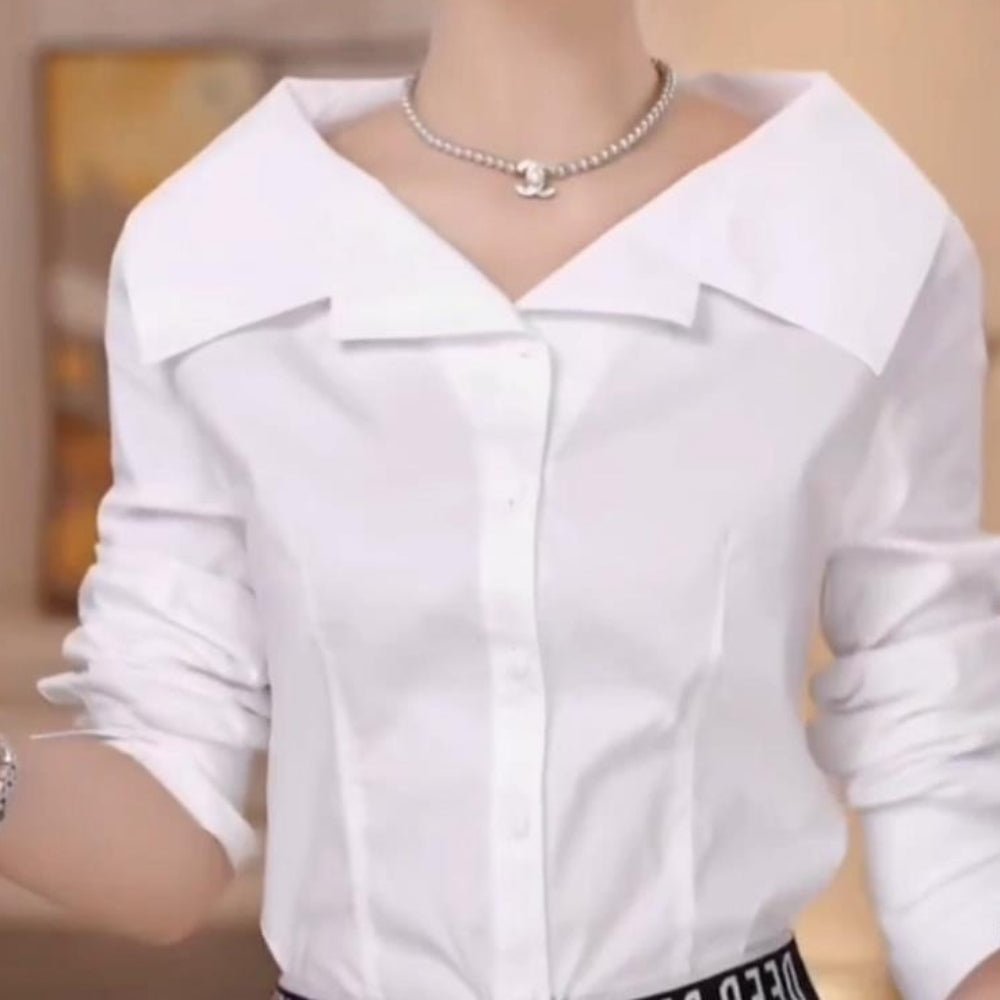 抜き襟デザインシャツブラウス|オフィスカジュアル レディース 通販【ミレジェネ】