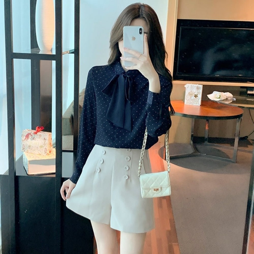 ドット柄リボンタイブラウス|オフィスカジュアル レディース 通販【ミレジェネ】