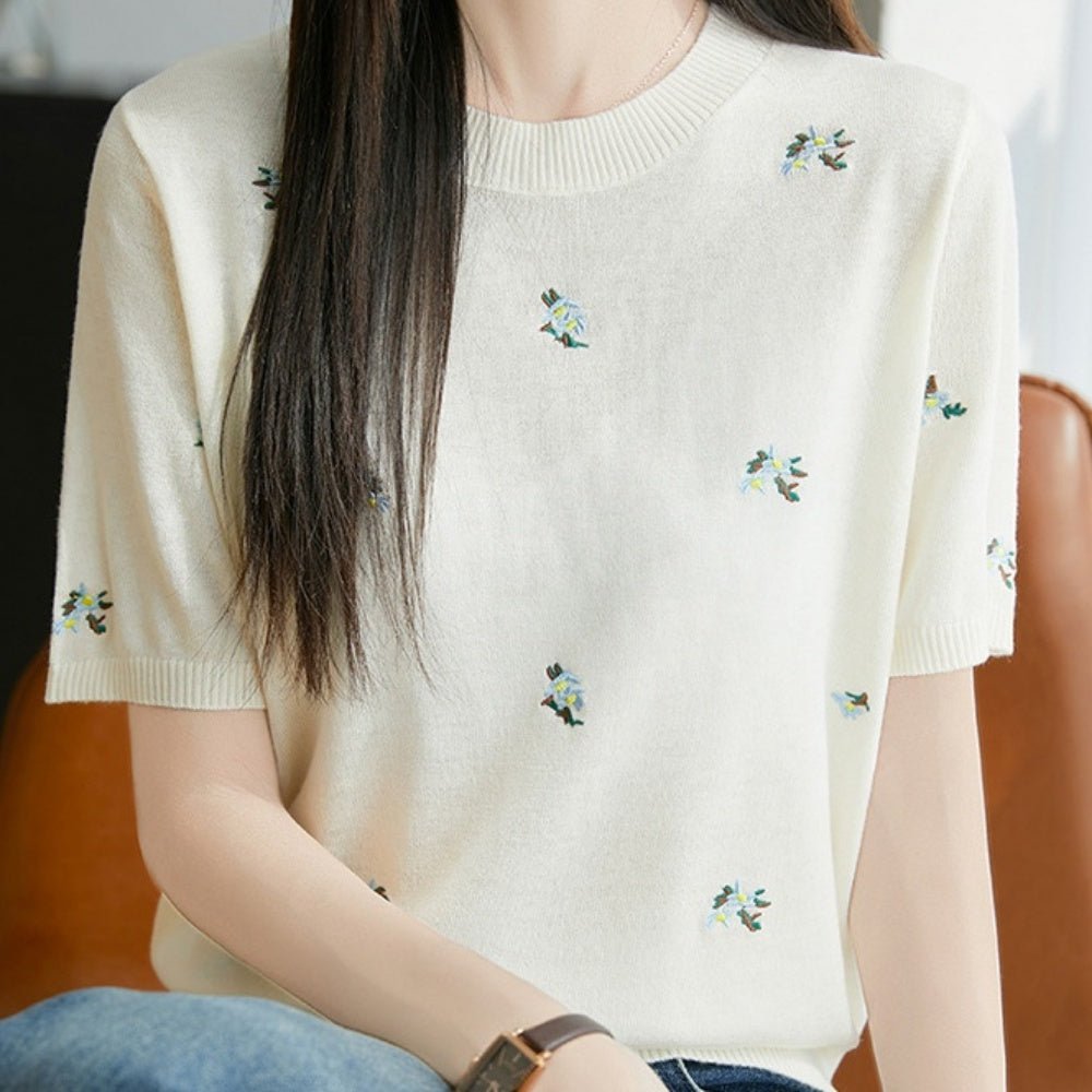 花柄刺繍ニットトップス|オフィスカジュアル レディース 通販【ミレジェネ】