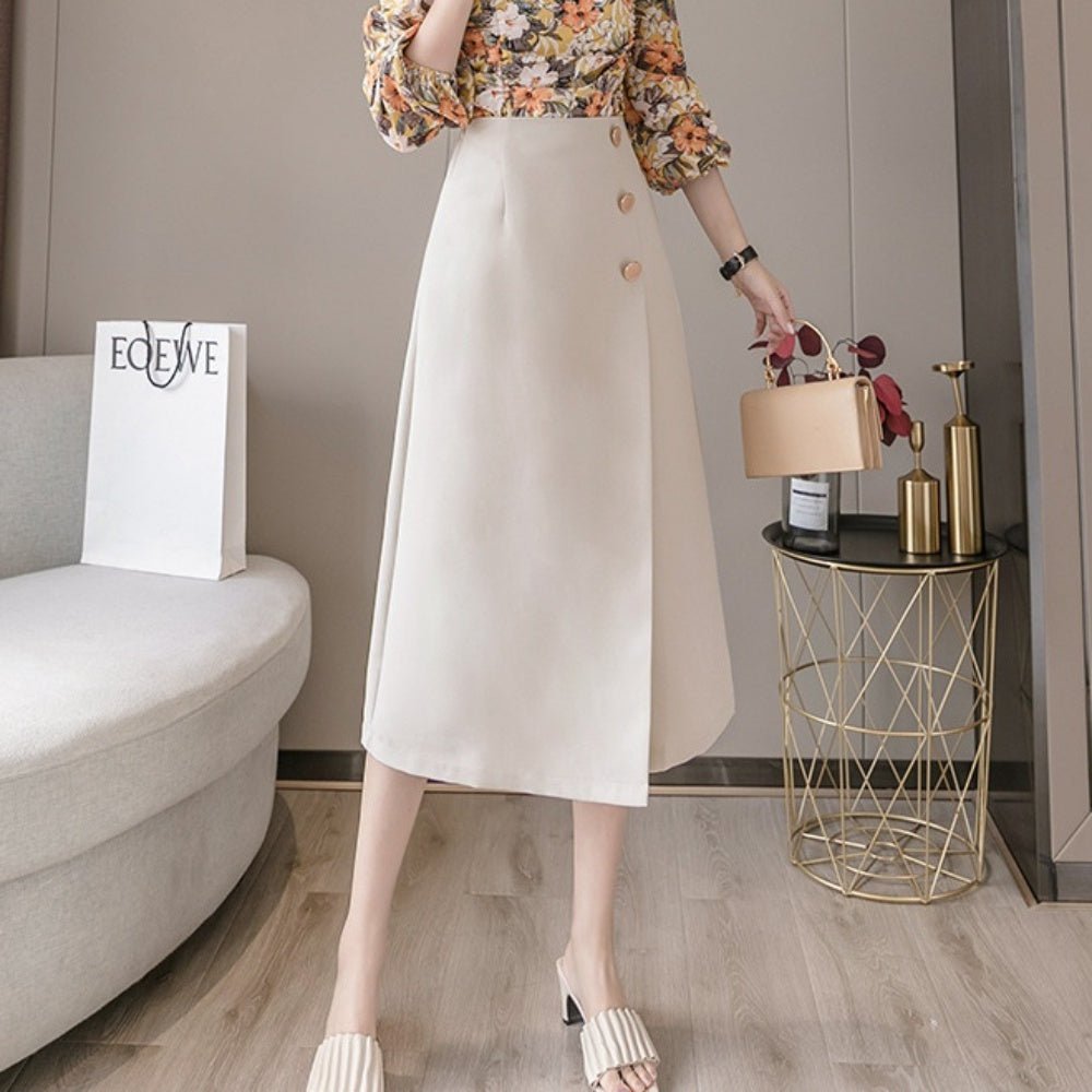 飾りボタンミディアムタイトスカート|オフィスカジュアル レディース 通販 Millennial Generation【ミレジェネ】