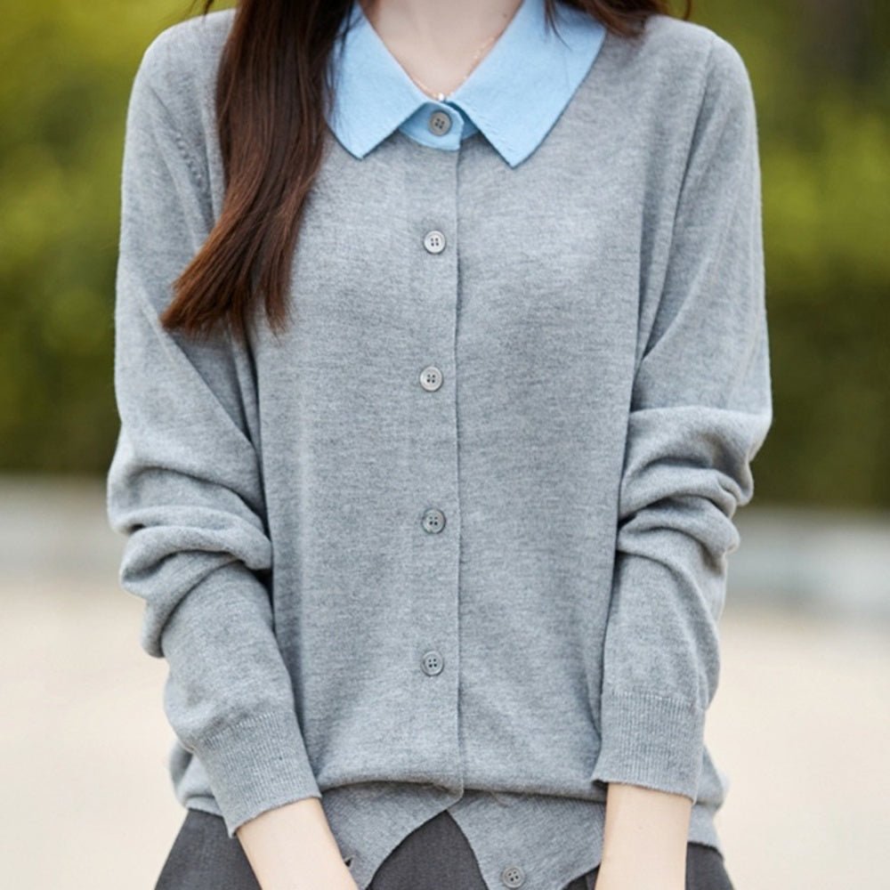 襟付きウールニットカーディガン|オフィスカジュアル レディース 通販【ミレジェネ】