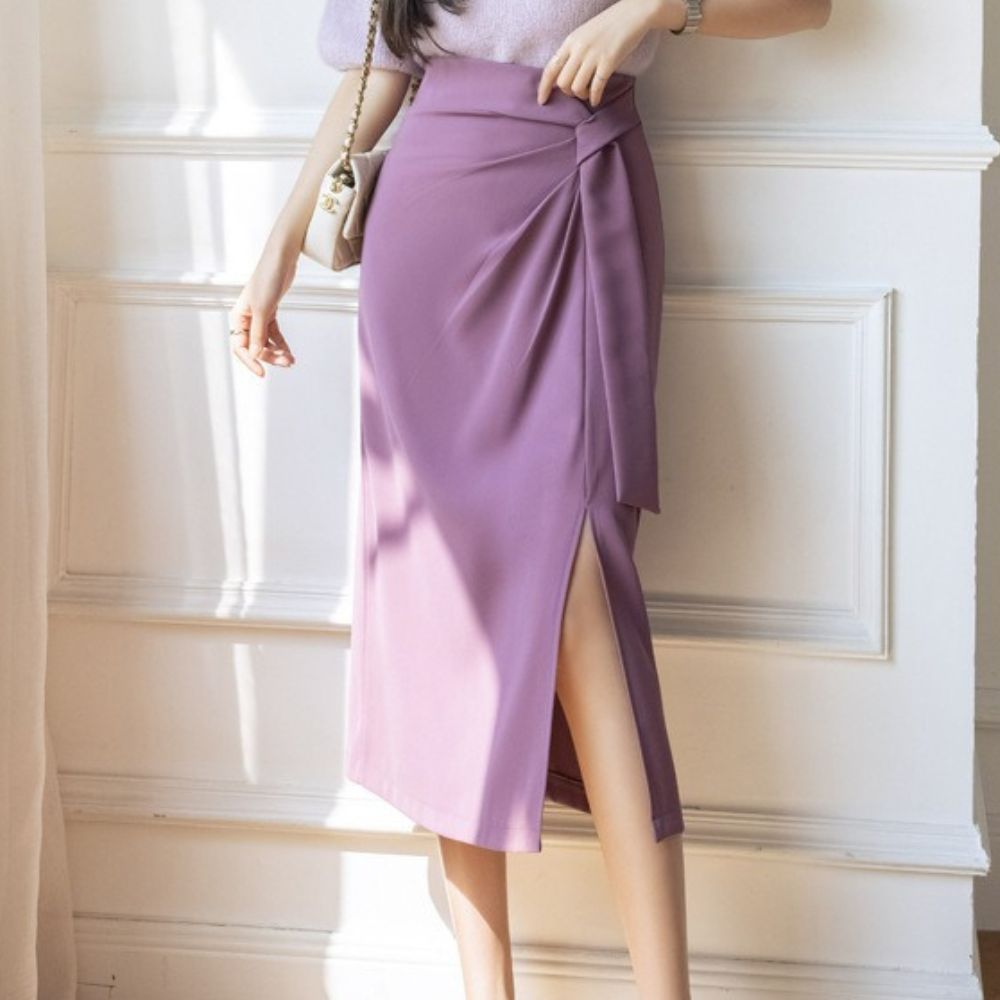 ウエストリボンスリットスカート|オフィスカジュアル レディース 通販【ミレジェネ】