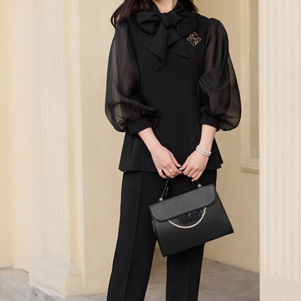 パフスリーブリボンセットアップ|オフィスカジュアル レディース 通販【ミレジェネ】