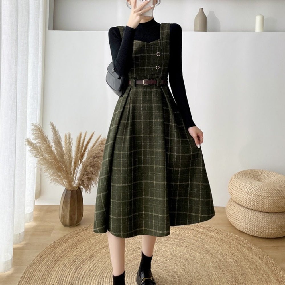 ベルト付きチェックジャンパースカート|オフィスカジュアル レディース 通販【ミレジェネ】