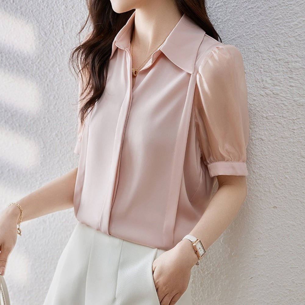 異素材切替パフスリーブブラウス|オフィスカジュアル レディース 通販【ミレジェネ】