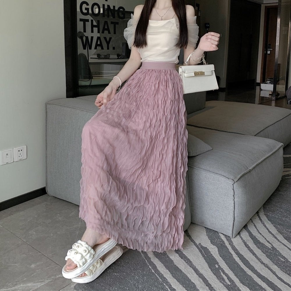 ウェーブプリーツシフォンマキシスカート|オフィスカジュアル レディース 通販【ミレジェネ】