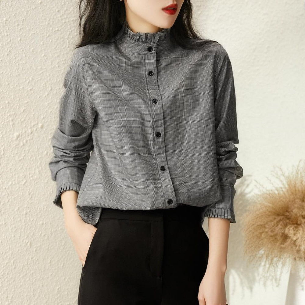 チェック柄フリルブラウス|オフィスカジュアル レディース 通販【ミレジェネ】