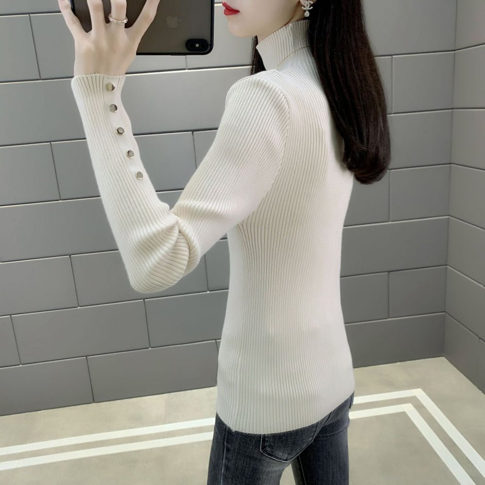 金ボタンハイネックリブニット|オフィスカジュアル レディース 通販【ミレジェネ】