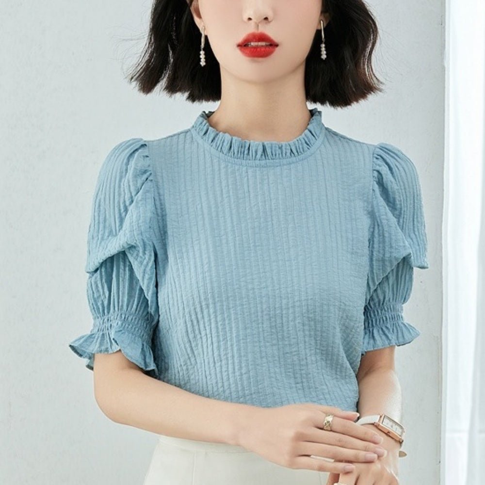 袖コンシャスフリル襟半袖トップス|オフィスカジュアル レディース 通販【ミレジェネ】