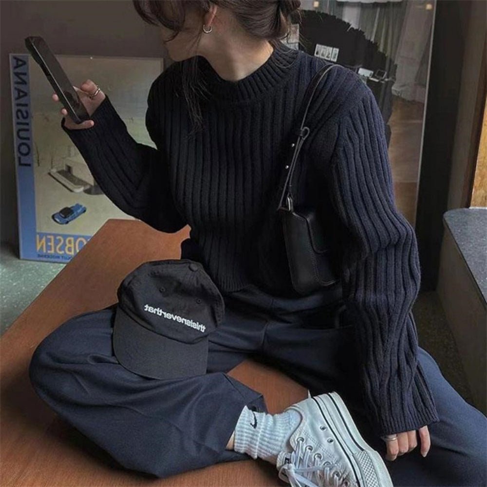 オフィスカジュアル 冬 ボトルネックシンプルニット ミレジェネ