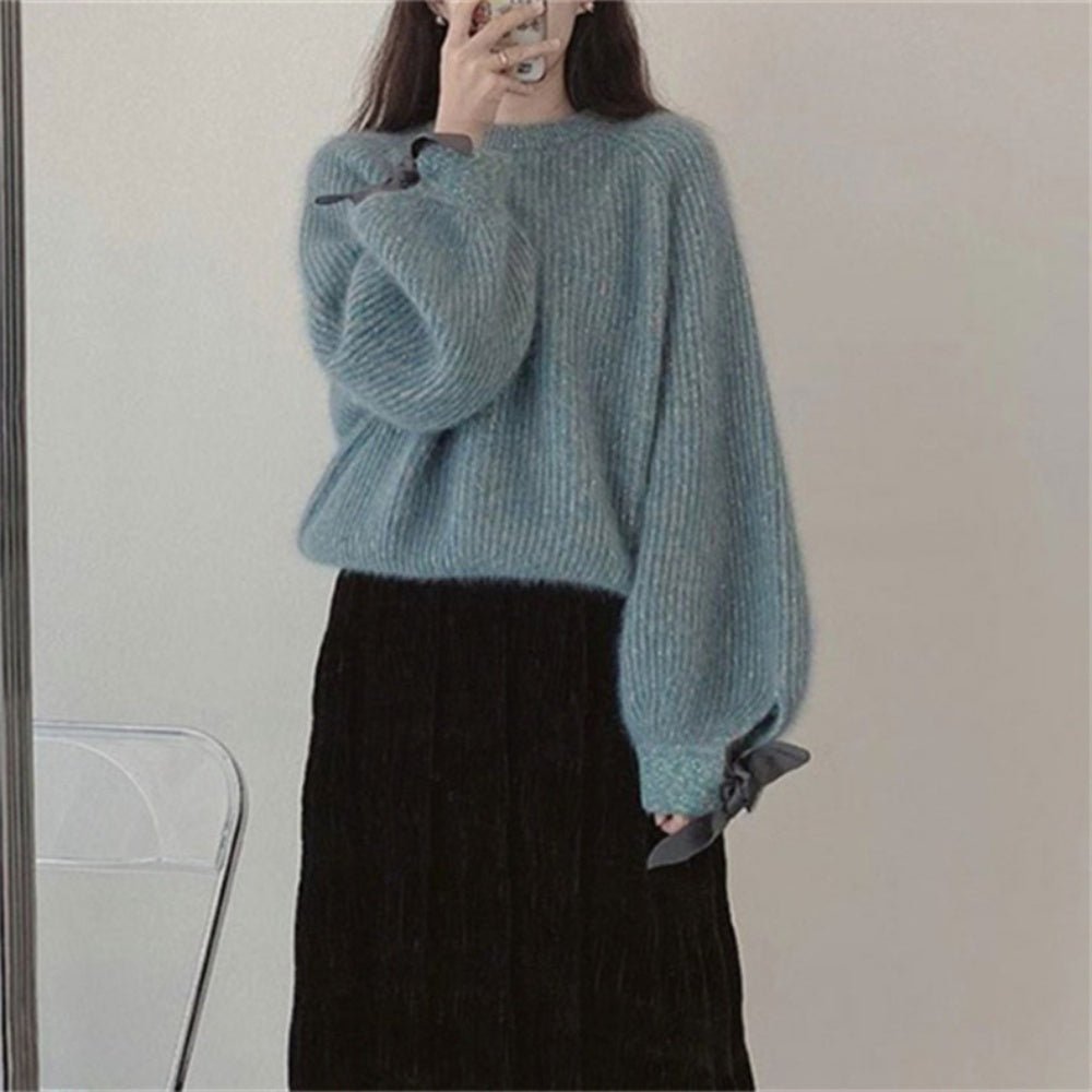 リボン付きゆったりニットトップス|オフィスカジュアル レディース 通販【ミレジェネ】