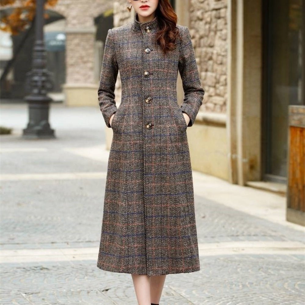 チェック柄スタンドカラーコート|オフィスカジュアル レディース 通販【ミレジェネ】