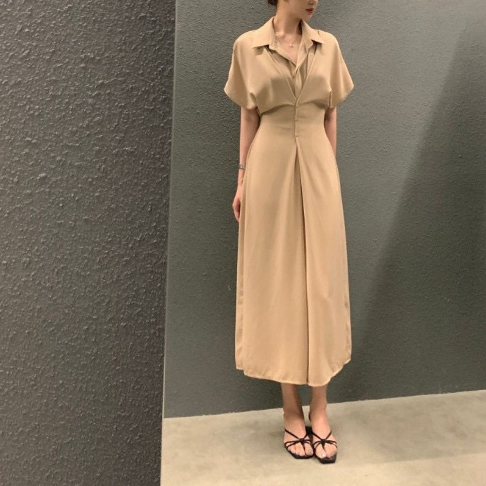 ウエストボタン開襟半袖ワンピース|オフィスカジュアル レディース 通販 Millennial Generation【ミレジェネ】